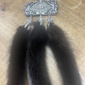 Silver beaded statement brooch with mink tails