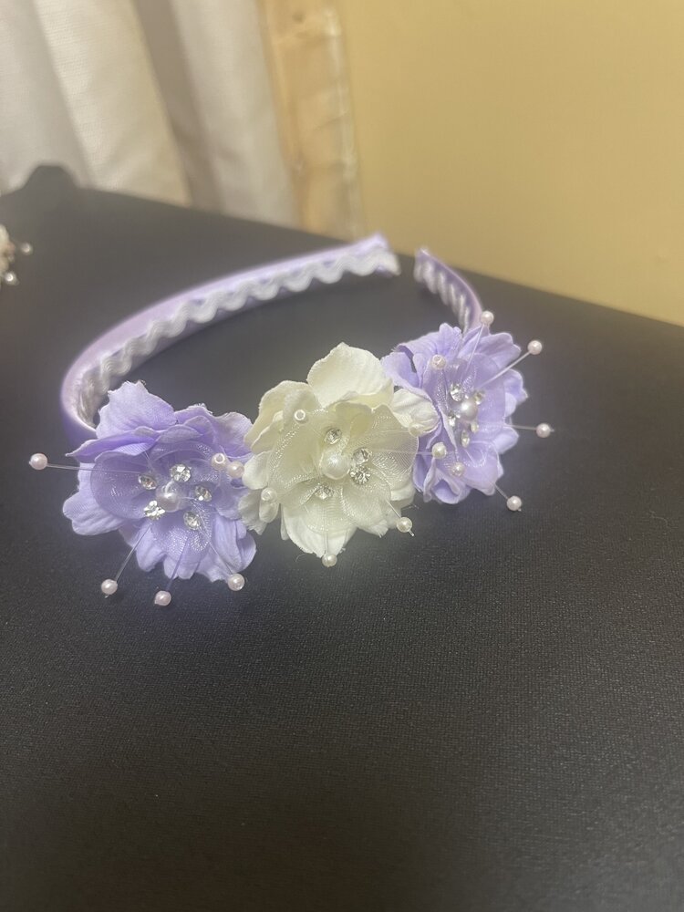 Lilac and Ivory  Floral Bling Headband, O/S