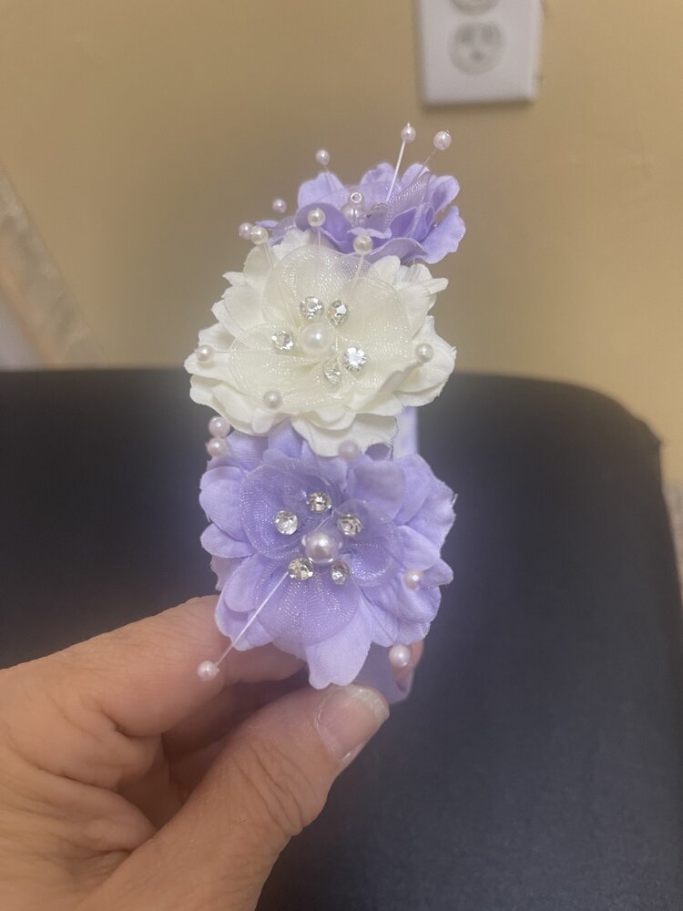 Lilac and Ivory  Floral Bling Headband, O/S