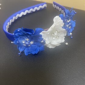 Royal Blue and White Floral Bling Headband, O/S