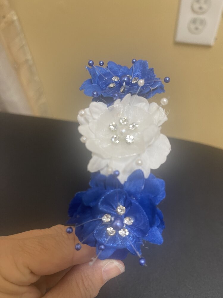Royal Blue and White Floral Bling Headband, O/S