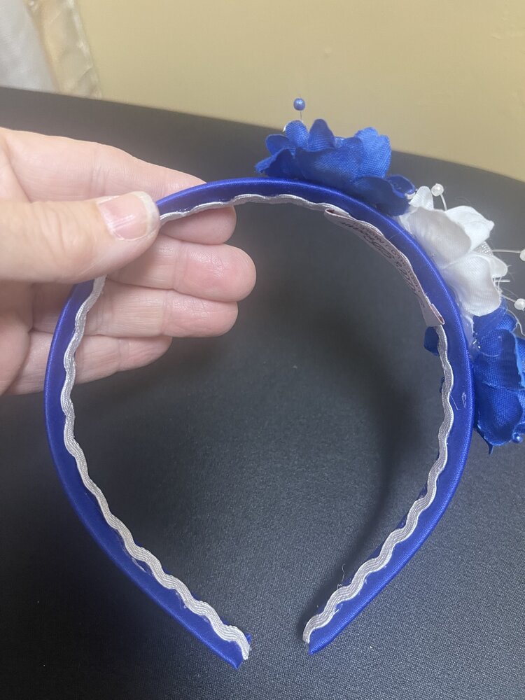 Royal Blue and White Floral Bling Headband, O/S