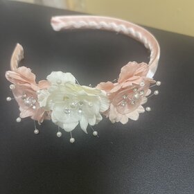 Rose Pink and Ivory Floral Bling Headband, O/S