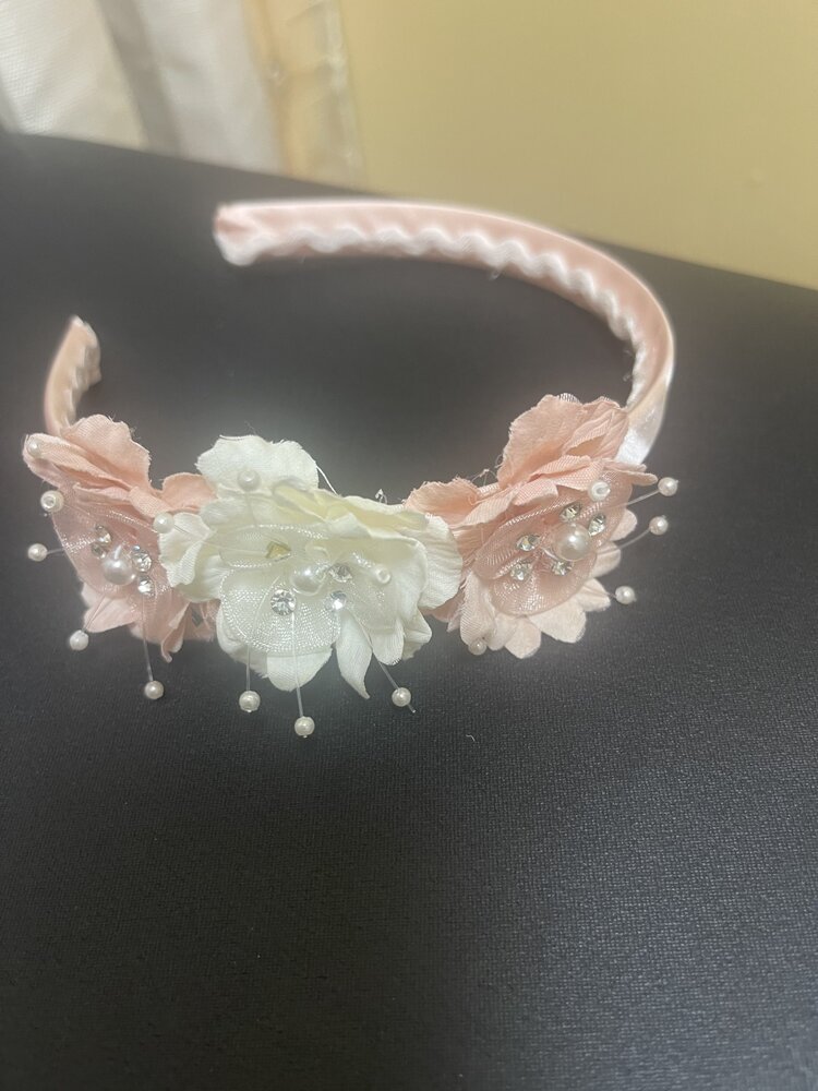 Rose Pink and Ivory Floral Bling Headband, O/S