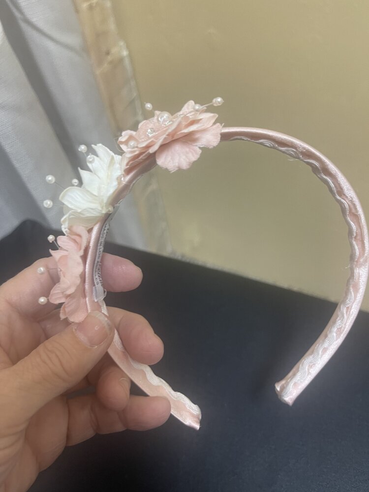 Rose Pink and Ivory Floral Bling Headband, O/S