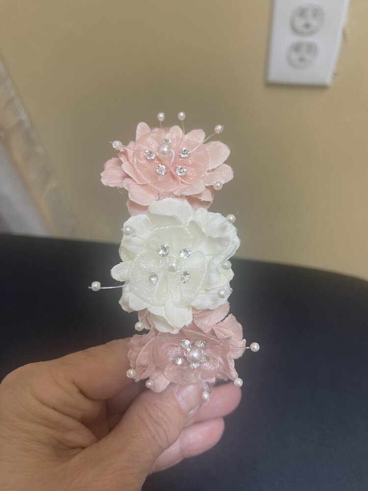 Rose Pink and Ivory Floral Bling Headband, O/S