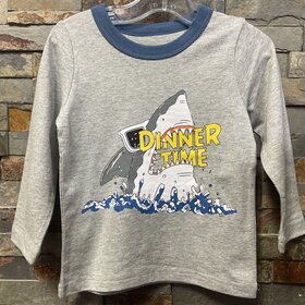 Gray Long Sleeve Shark Dinner Time T-shirt