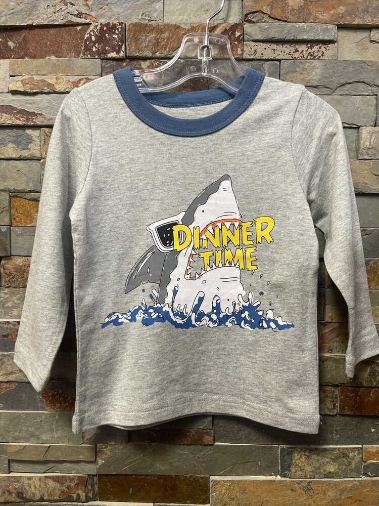 Gray Long Sleeve Shark Dinner Time T-shirt
