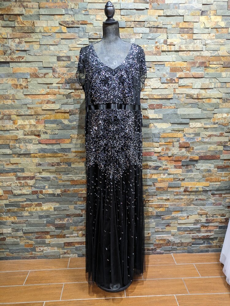 Adrianna Papell Black Embellished Full Length Gown, Size 20W