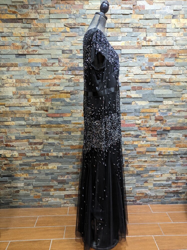 Adrianna Papell Black Embellished Full Length Gown, Size 20W