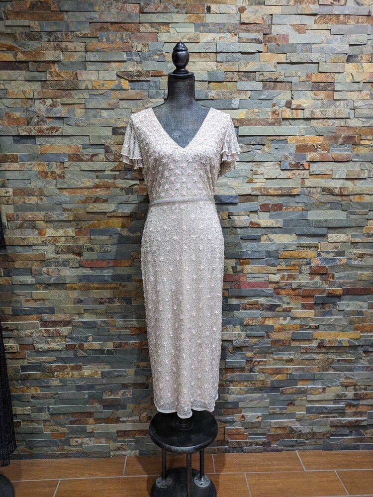 Mac Duggal Peachy Sequin Shift Dress, Size 6