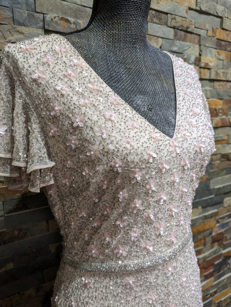 Mac Duggal Peachy Sequin Shift Dress, Size 6