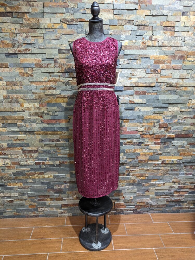 Mac Duggal Wine Red Sequin Dress, Size 8