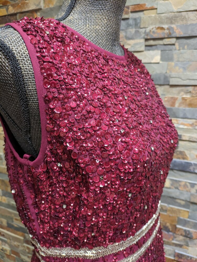 Mac Duggal Wine Red Sequin Dress, Size 8
