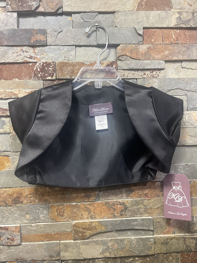 Black Satin Kids Bolero Jacket, Size 3/4