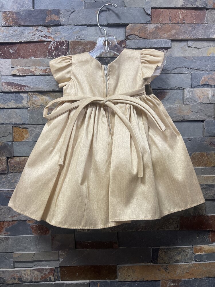 Champagne Dupioni Silk Baby Dress w/Capped Sleeves