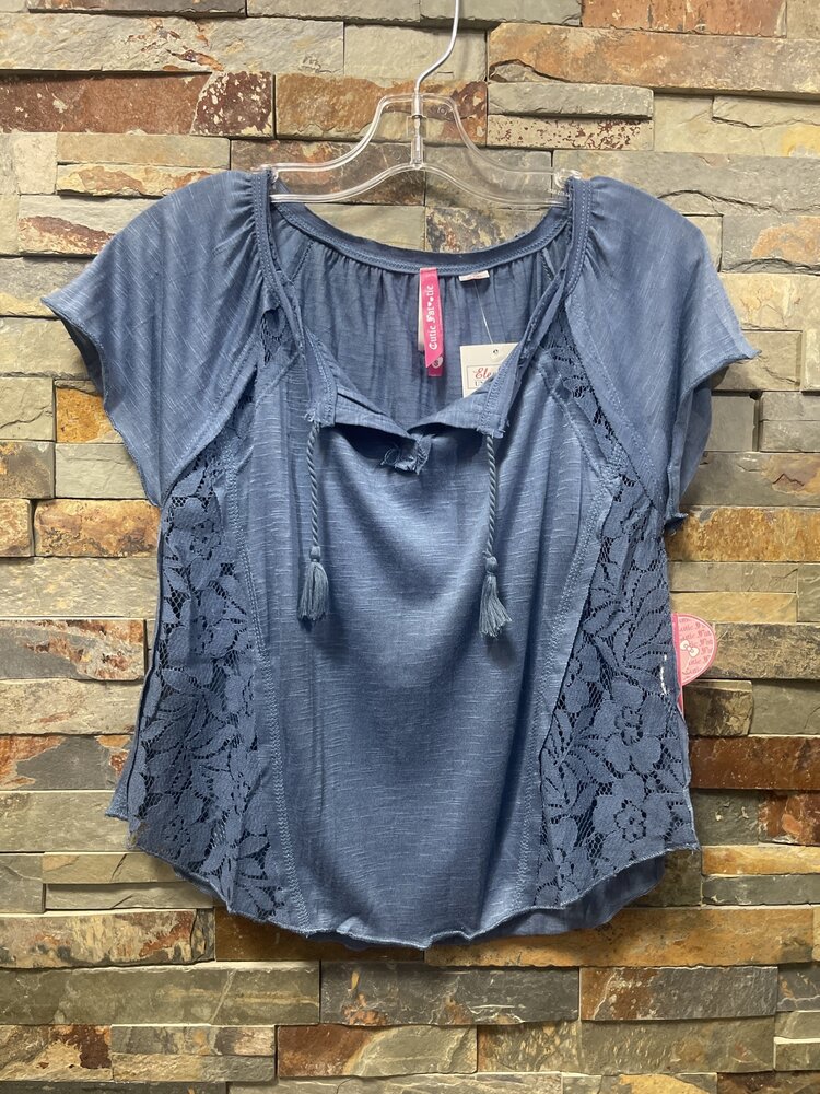 Dusty Blue Lace and Tassel Top