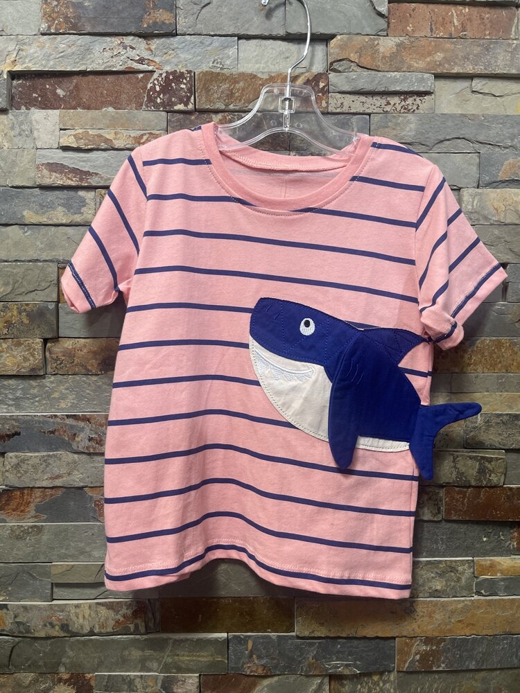 Pink & Blue Striped Shark T-shirt