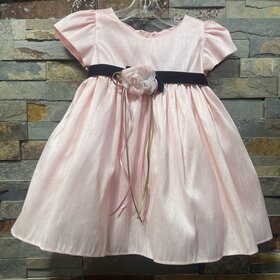 Pink Dupioni Silk Baby Dress w/Capped Sleeves