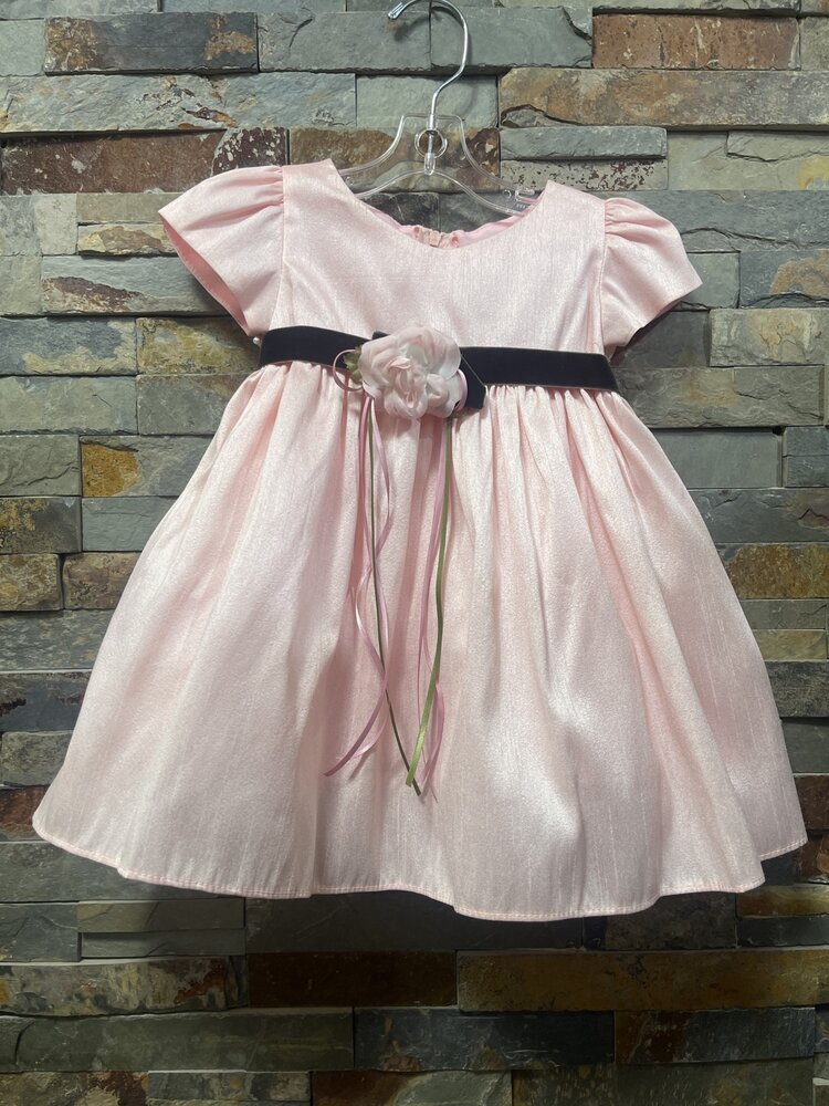 Pink Dupioni Silk Baby Dress w/Capped Sleeves
