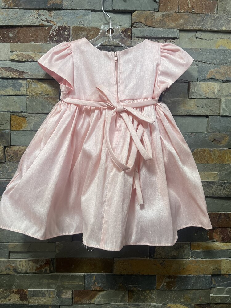 Pink Dupioni Silk Baby Dress w/Capped Sleeves