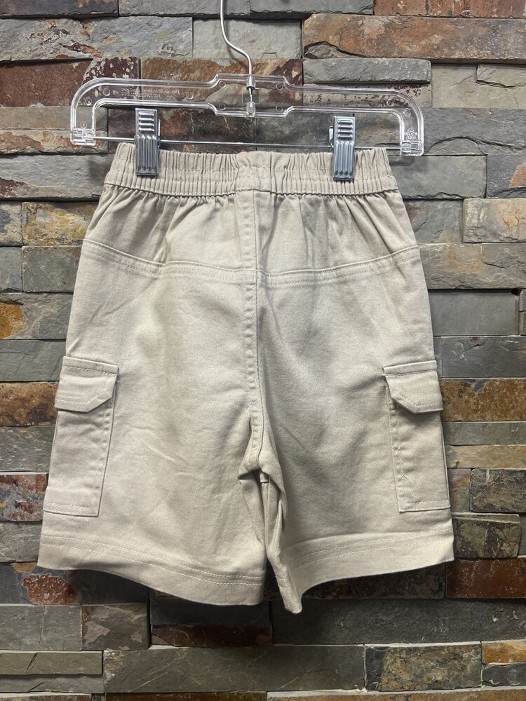 Khaki Elastic Waisted Cargo Shorts