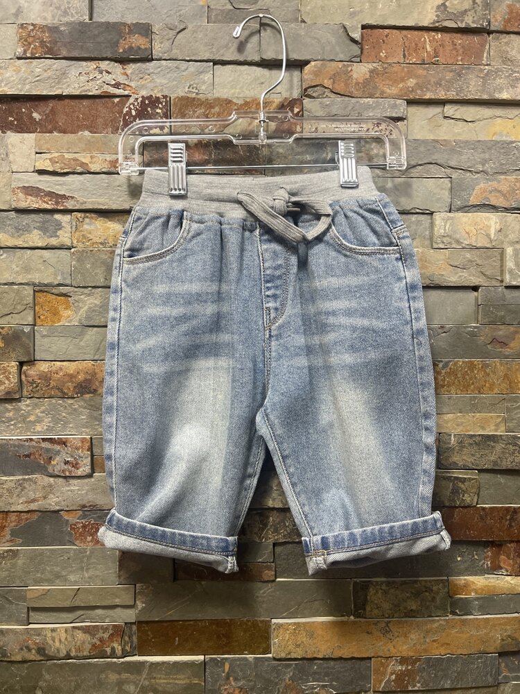 Light Blue Denim Clamdigger Shorts