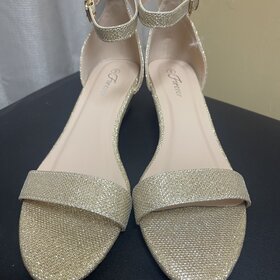 Champagne Ankle Strap Low Wedge Heel