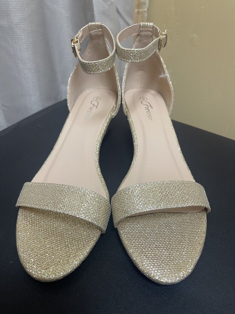 Champagne Ankle Strap Low Wedge Heel