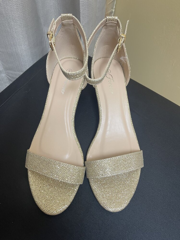 Champagne Ankle Strap Low Wedge Heel