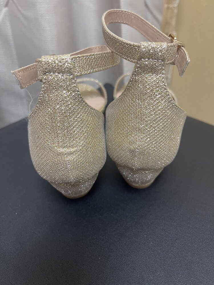 Champagne Ankle Strap Low Wedge Heel