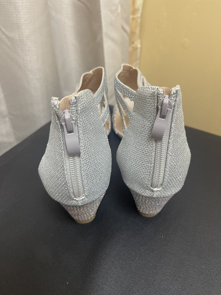 Silver Sequined Low Wedge Heel Sandal