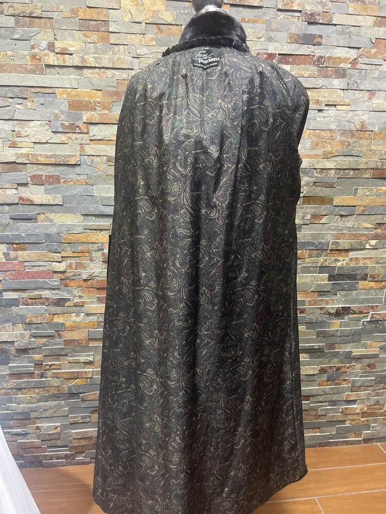 Very Dark Ranch Mink w/ Black Fox Trim Hood & Scarf with Tails, Size XL