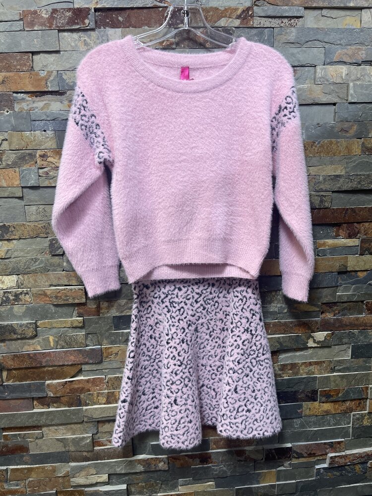 Pink & Black  Leopard Print  Sweater Skirt Set