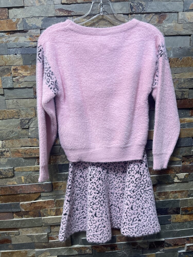 Pink & Black  Leopard Print  Sweater Skirt Set