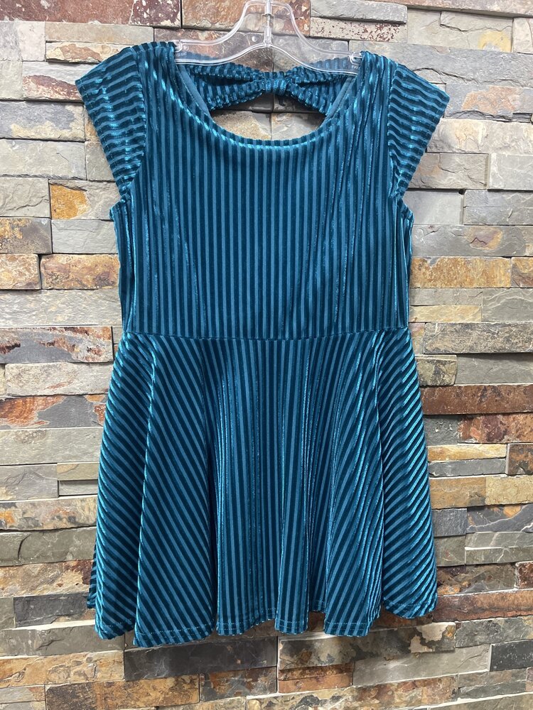 Teal Velvet Dress with Back Bow