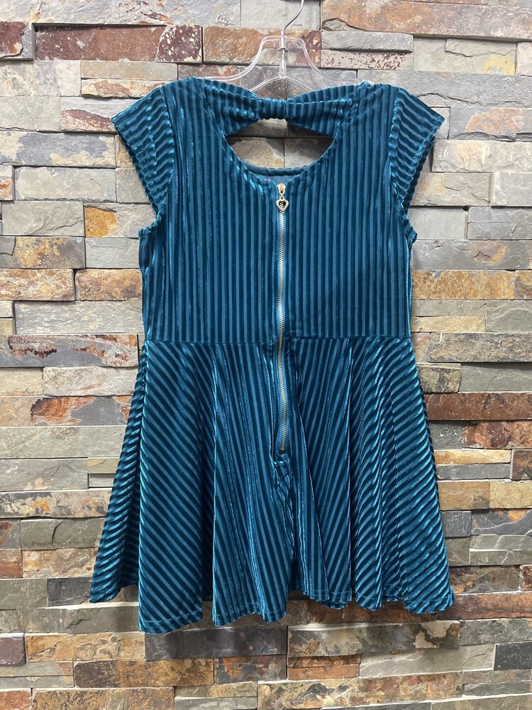 Teal Velvet Dress with Back Bow
