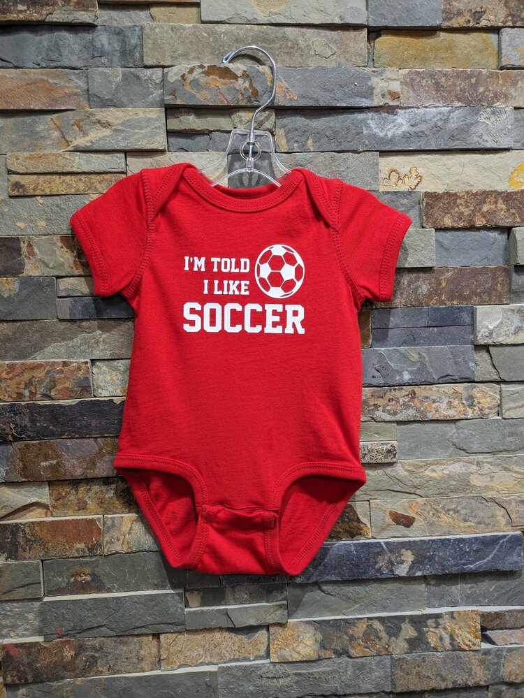 Red I'm Told I Like Soccer Onesie