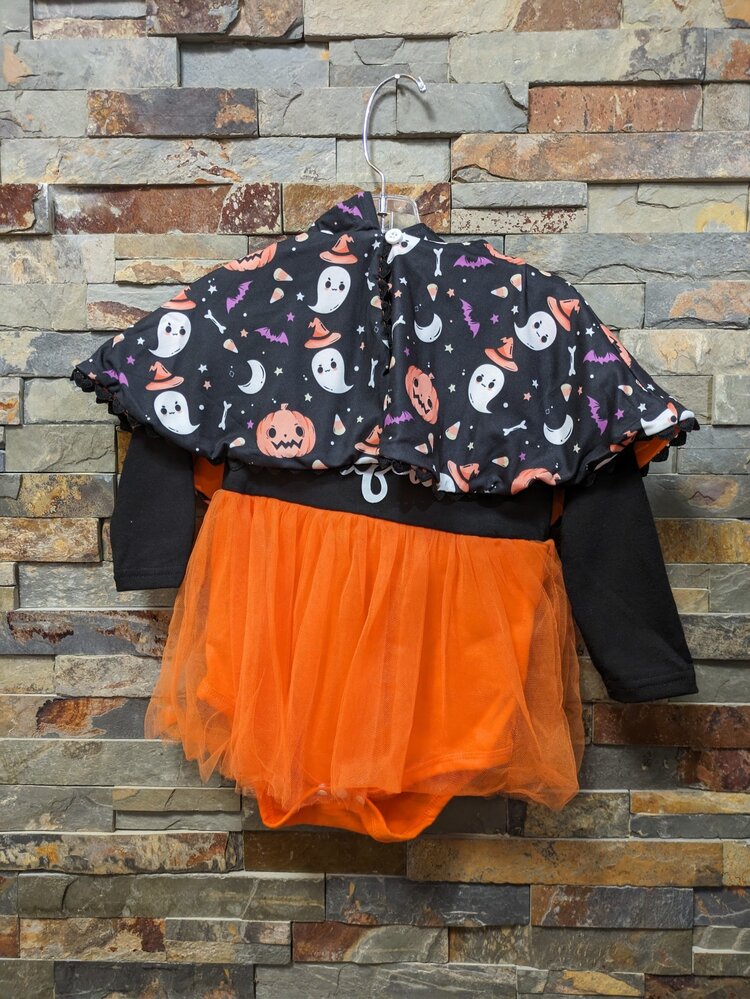 Black & Orange Just Bootiful Dress w/Hooded Cape, Size 12-18M