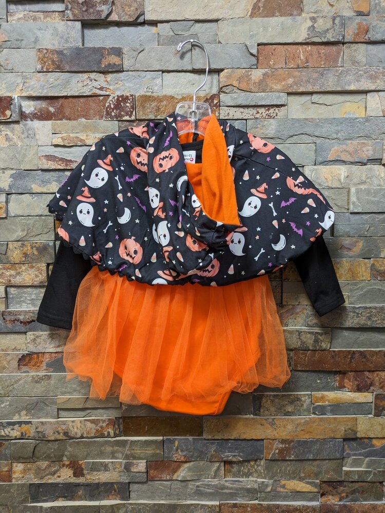 Black & Orange Just Bootiful Dress w/Hooded Cape, Size 12-18M