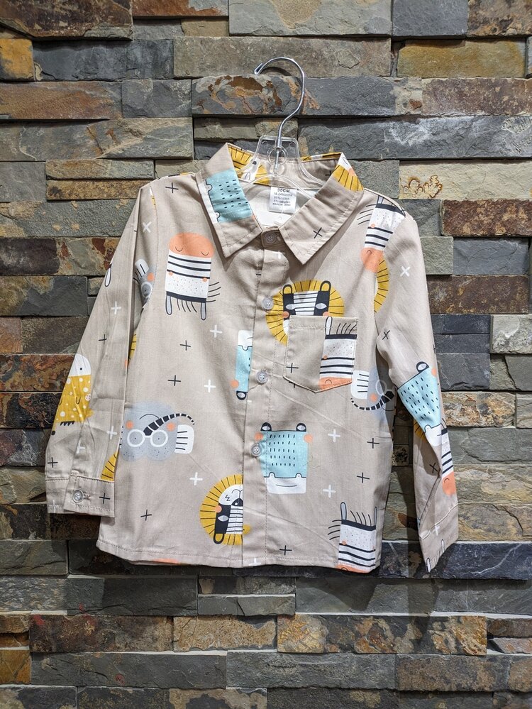 Tan Jungle Animal Print Shirt, Size 18-24M