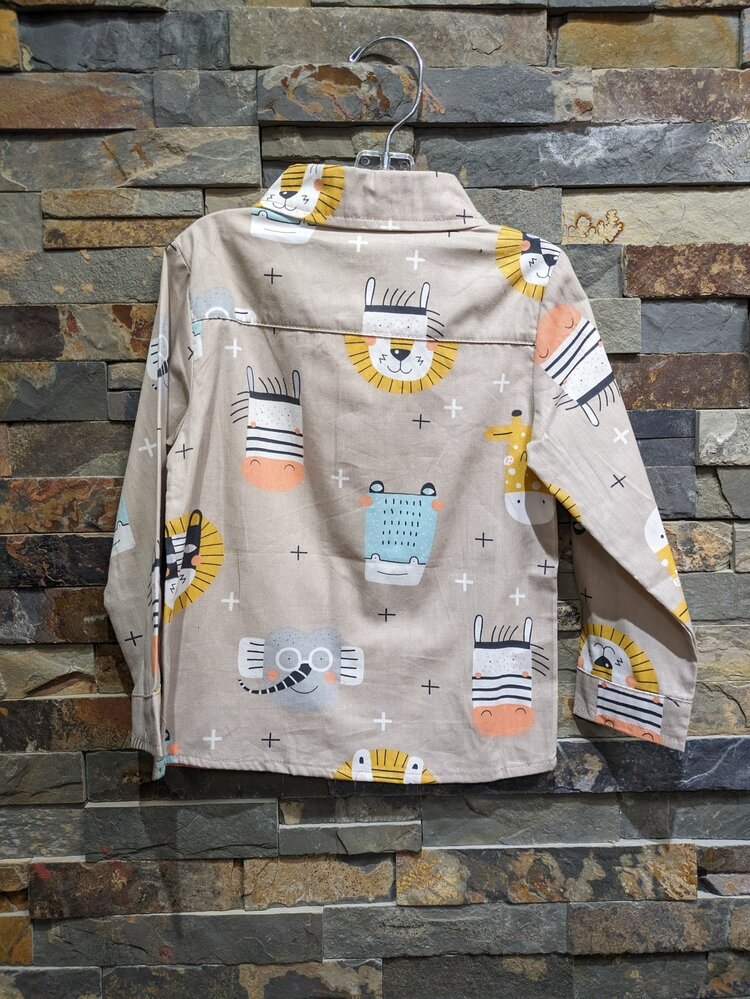 Tan Jungle Animal Print Shirt, Size 18-24M