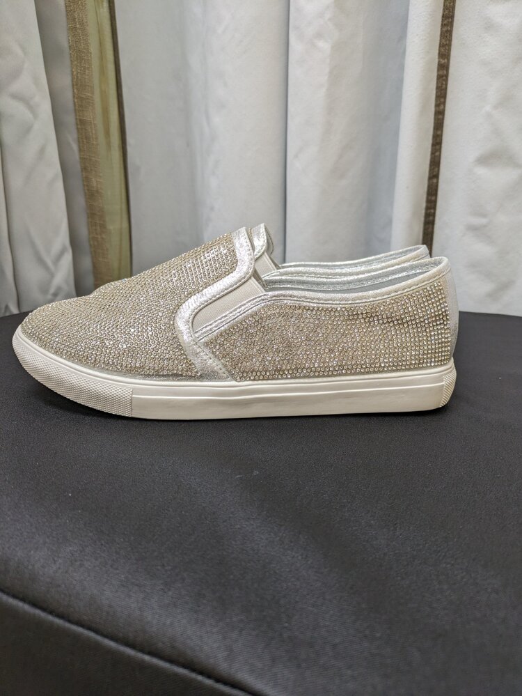 La Sheelah Silver Bedazzled Slip-On Shoes