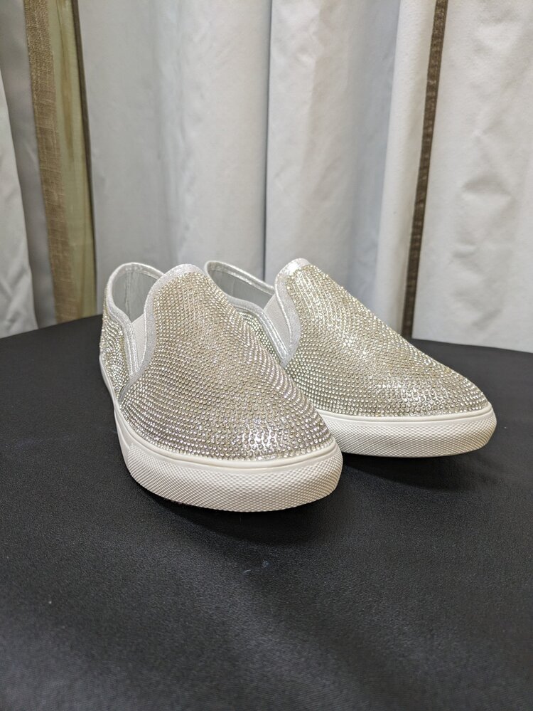 La Sheelah Silver Bedazzled Slip-On Shoes