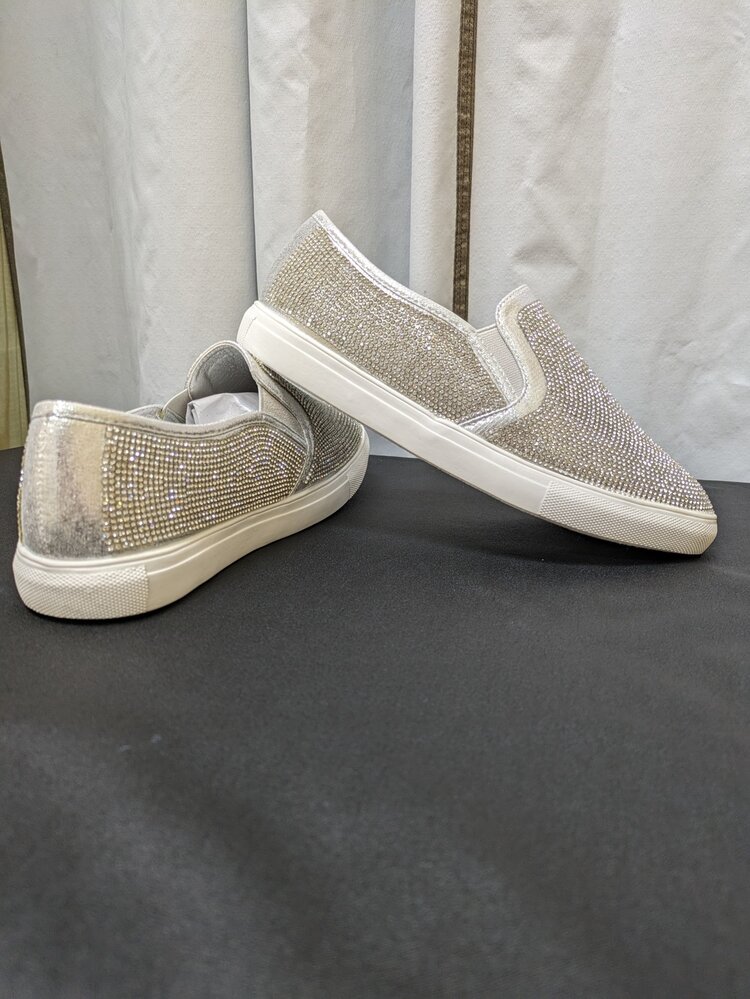 La Sheelah Silver Bedazzled Slip-On Shoes