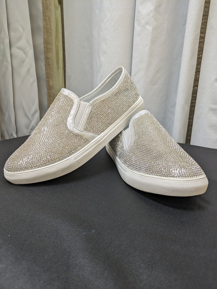 La Sheelah Silver Bedazzled Slip-On Shoes