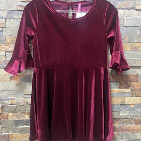 Cherry Red Velvet Dress w/Ruffle Sleeves