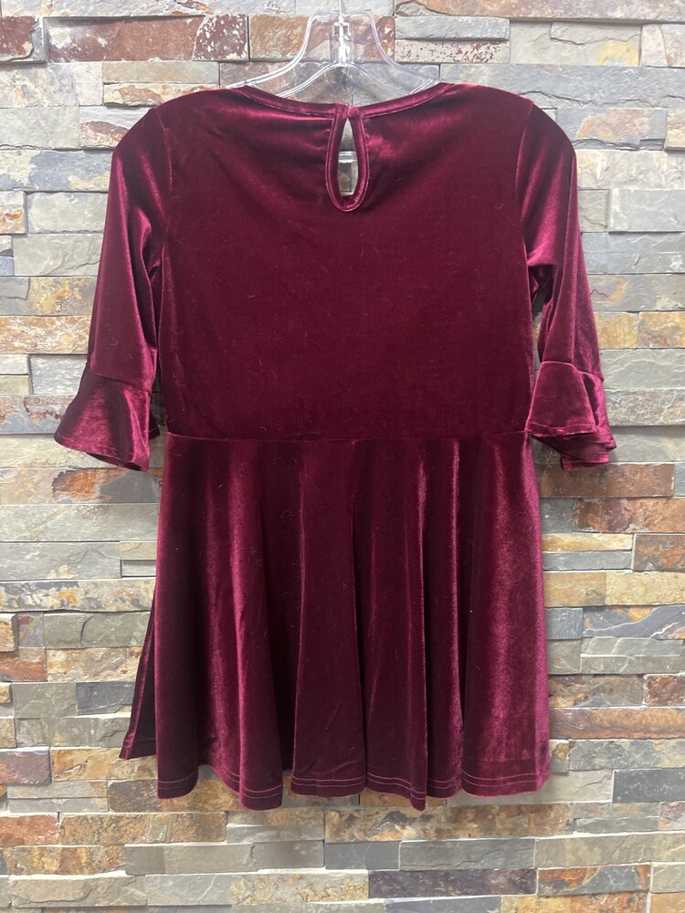 Cherry Red Velvet Dress w/Ruffle Sleeves