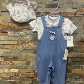Sky Blue Overall Set w/ Bucket Hat Size 18M