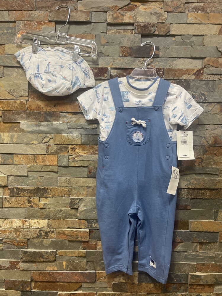 Sky Blue Overall Set w/ Bucket Hat Size 18M
